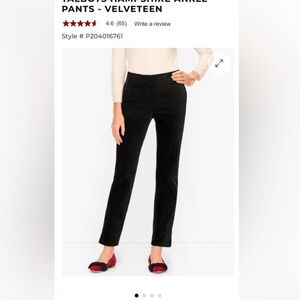 NWT Talbots Velvet Black Hampshire Ankle Trousers